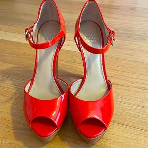 Saks Fifth Avenue Orange Patent Leather Platform Pumps